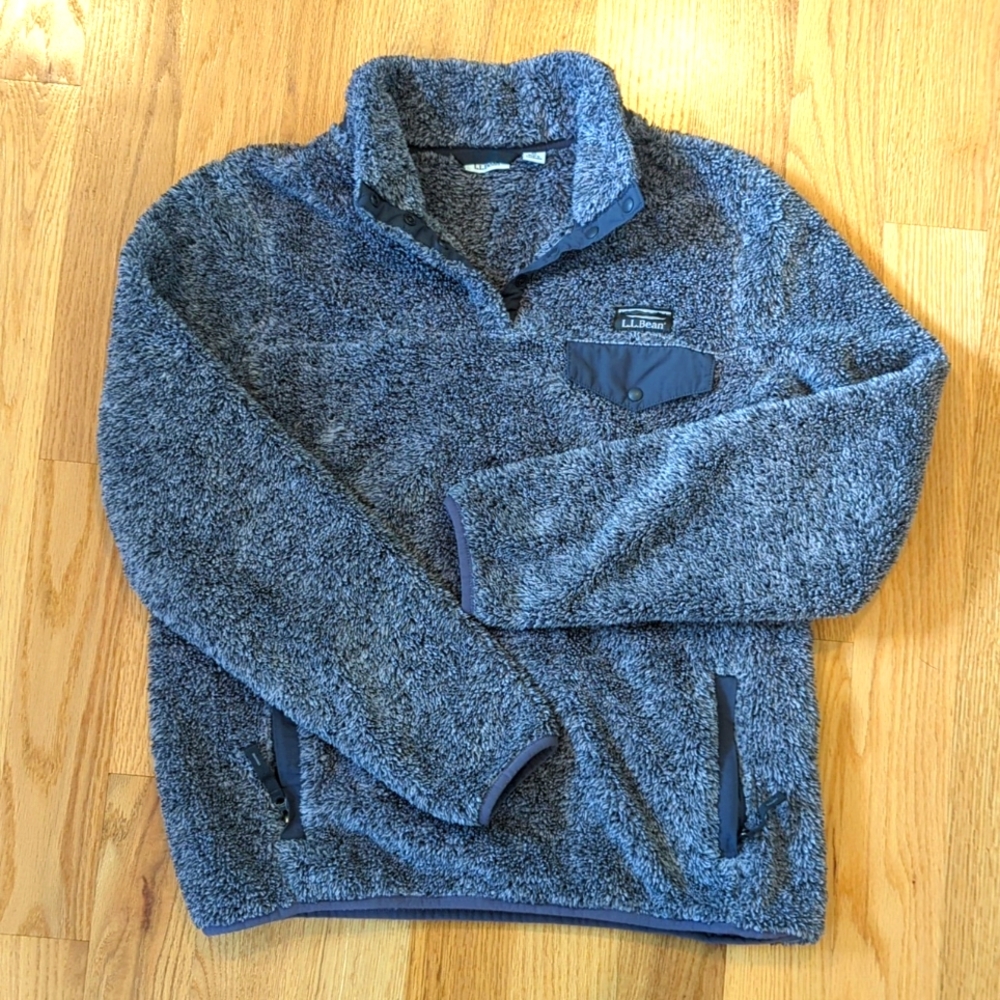 L.L.Bean High Pile Fleece Pullover Women Medium Frost Gray Heather/Alloy Gray